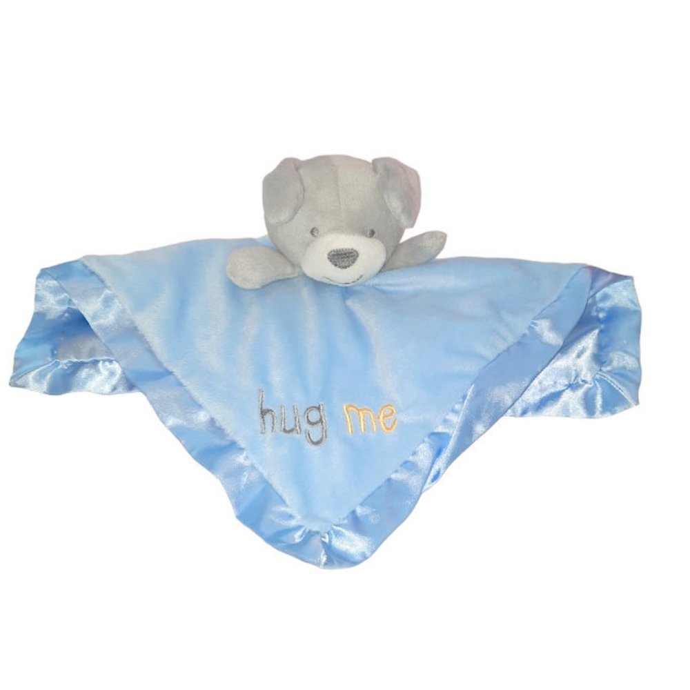 Baby Kiss Hug Me Gray Puppy Dog Baby Blue Lovey Security Blanket